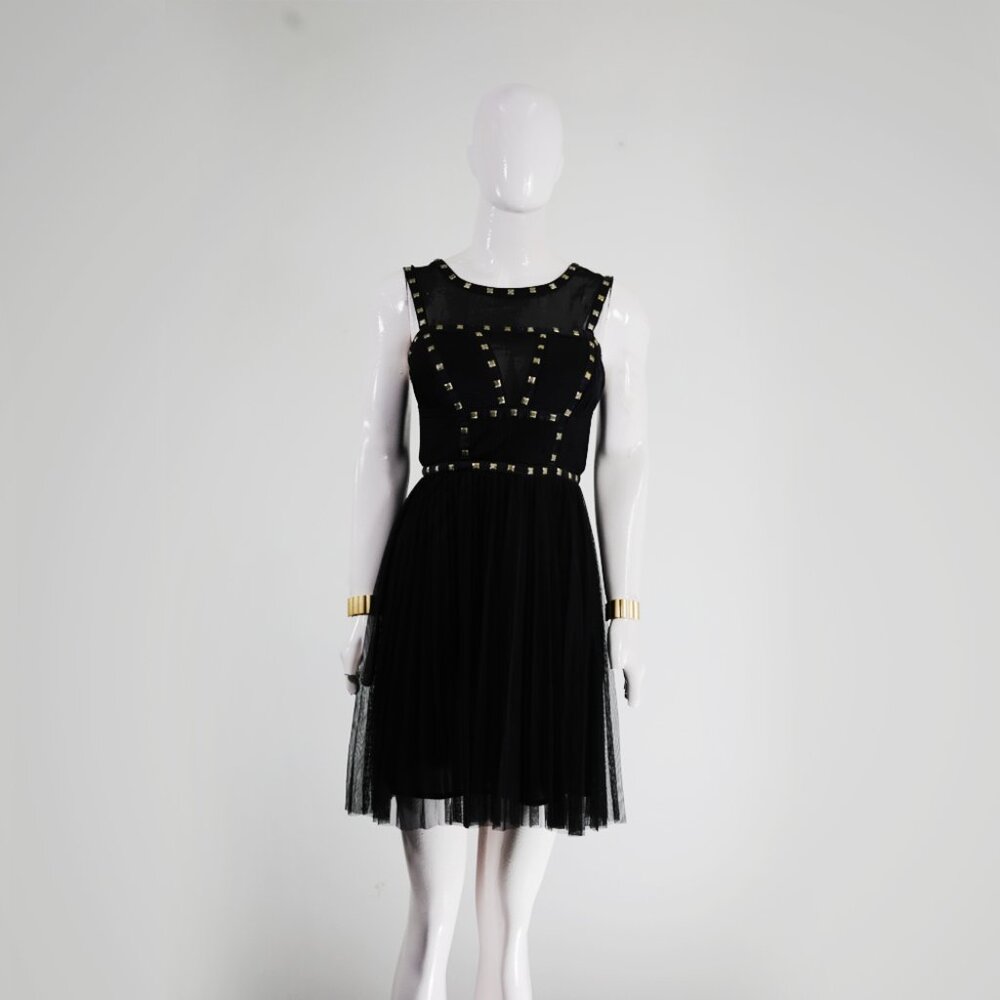 Spotlight Warehouse Studded Tulle Black Skater Dress